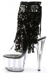 Black Sequin Fringe 7 Inch Heel Ankle Boots