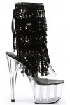 Black Sequin Fringe 7 Inch Heel Ankle Boots
