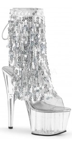 Silver Sequin Fringe 7 Inch Heel Ankle Boots