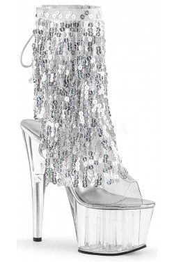 Silver Sequin Fringe 7 Inch Heel Ankle Boots