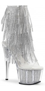 Rhinestone Fringed Silver 7 Inch Heel Ankle Boots