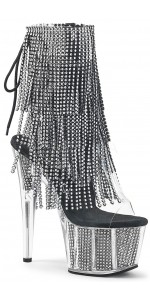 Rhinestone Fringed Black and Silver 7 Inch Heel Ankle Boots