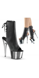 Chrome Heel Black Peep Toe and Heel Platform Ankle Boots