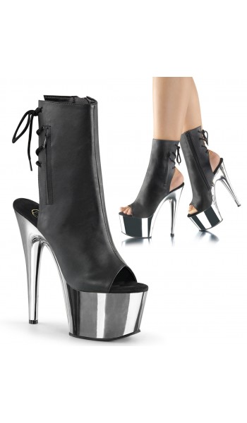 Chrome Heel Black Peep Toe and Heel Platform Ankle Boots