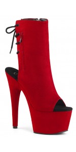 Red Suede Peep Toe and Heel Platform Ankle Boots