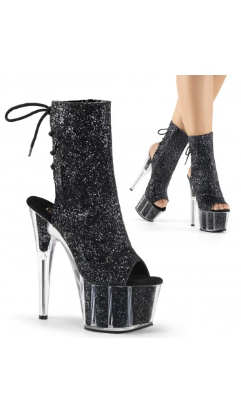 Black Glittered Platform Ankle Boots