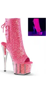 Neon Pink Glittered Platform Ankle Boots