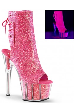 Neon Pink Glittered Platform Ankle Boots