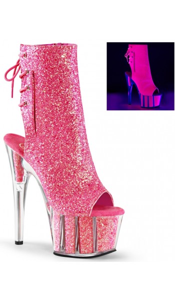 Neon Pink Glittered Platform Ankle Boots