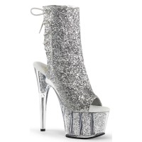 Silver Glittered Platform Ankle Boots