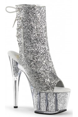 Silver Glittered Platform Ankle Boots