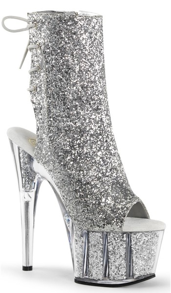 Silver Glittered Platform Ankle Boots