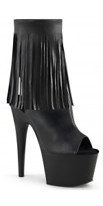 Fringed Black Peep Toe and Heel Platform Ankle Boots