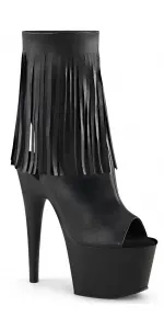 Fringed Black Peep Toe and Heel Platform Ankle Boots