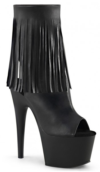 Fringed Black Peep Toe and Heel Platform Ankle Boots