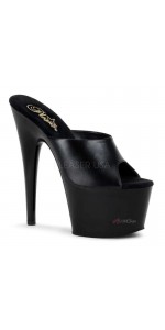 Black Leather Extreme Platform Slide 7 Inch Heel