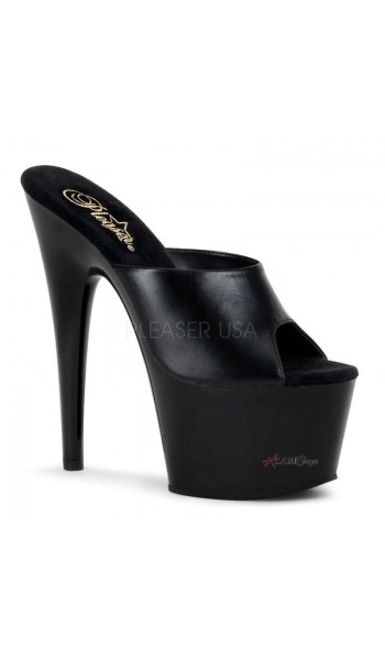 Black Leather Extreme Platform Slide 7 Inch Heel