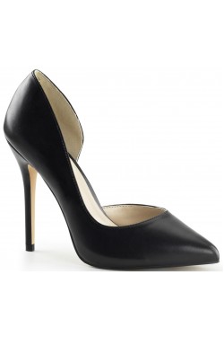 Amuse Black Faux Leather 5 Inch High Open Side Pump