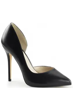 Amuse Black Faux Leather 5 Inch High Open Side Pump