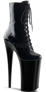 Beyond 10 Inch Heel Black Patent Lace Up Ankle Boots