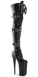 Beyond Black Buckled Thigh High 10 Inch Platform Boots