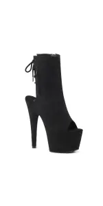 Black Suede Peep Toe and Heel Platform Ankle Boots