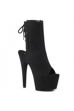 Black Suede Peep Toe and Heel Platform Ankle Boots