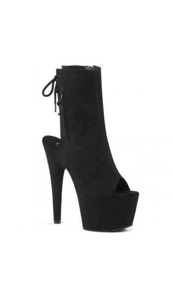 Black Suede Peep Toe and Heel Platform Ankle Boots