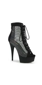 Delight Rhinestone Net Black Platform Ankle Boots