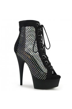 Delight Rhinestone Net Black Platform Ankle Boots