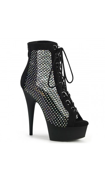 Delight Rhinestone Net Black Platform Ankle Boots