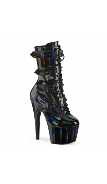 Adore Studded Black Hologram Lace Up-Ankle Boots