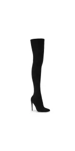 Courtly Black Nylon Thigh High Boot
