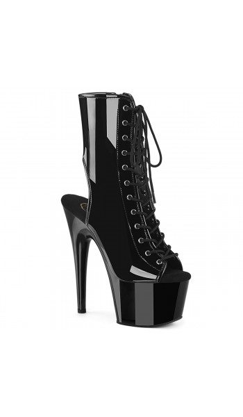 Black Patent Adore Peep Toe Platform Ankle Boots