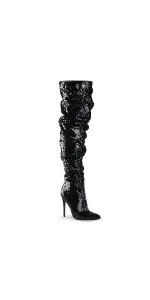 Courtly Black Sequin Thigh High Slouch Boot