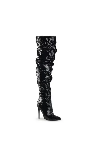 Courtly Black Sequin Thigh High Slouch Boot