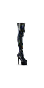 Adore Black Hologram Thigh High Faux Patent Leather Boots