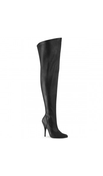 Seduce High Heel Thigh High Wide Calf Boots in Black Matte Faux Leather