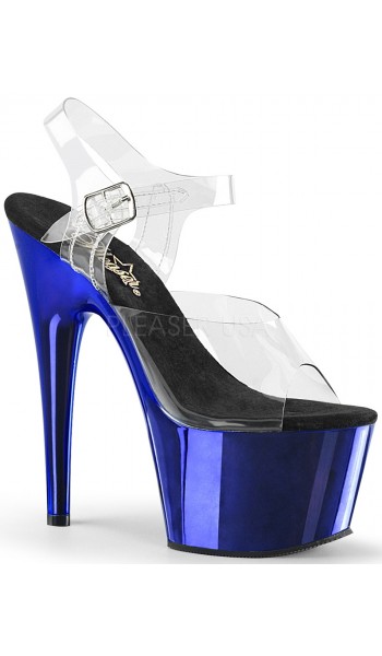 Blue Chrome Platform Clear Strap Platform Sandal