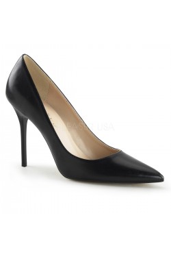 Classique Black Faux Leather 4 Inch High Heel Pump