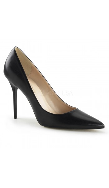 Classique Black Faux Leather 4 Inch High Heel Pump