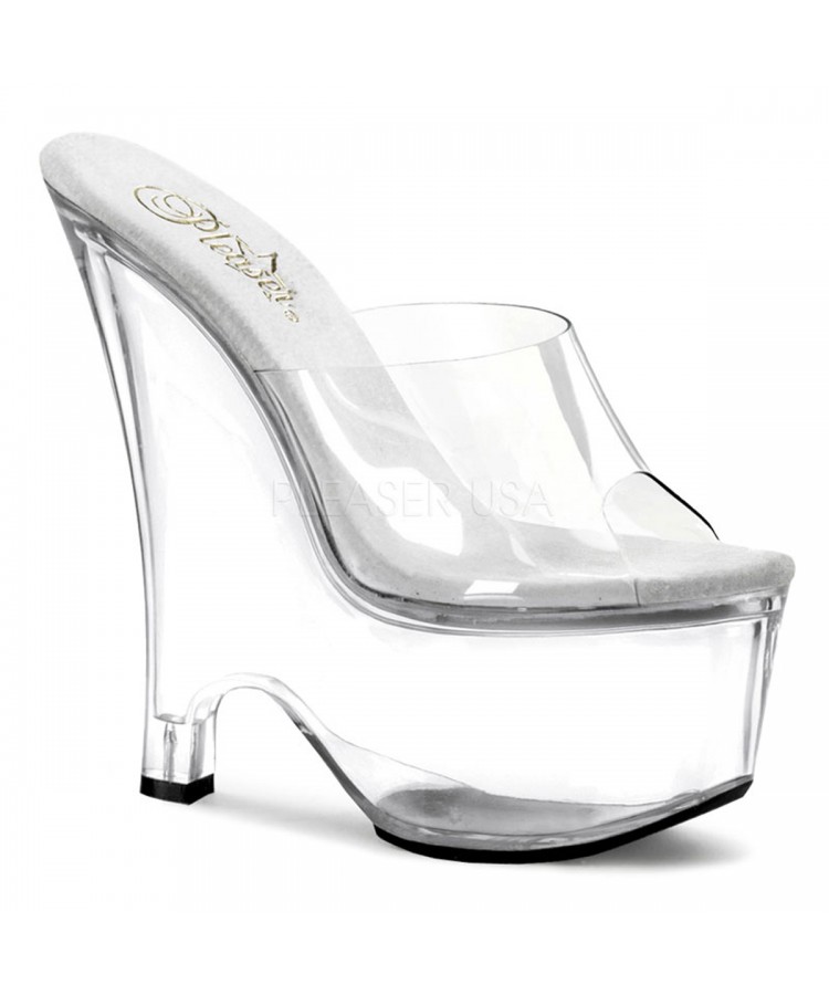 Beau Clear Wedge Peep Toe Mule - Clear Open Back Platform Slide