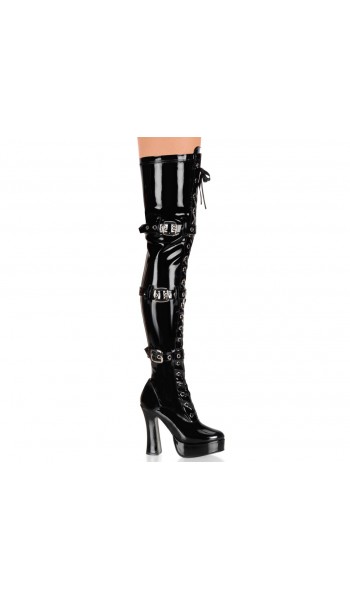 Electra Black Patent Buckled Thigh High Platform Boots