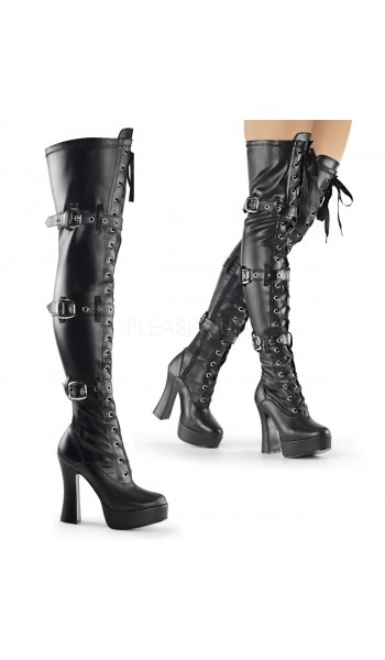 Electra Black Buckled Thigh High Platform Boots