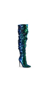 Courtly Green Sequin Thigh High Slouch Boot