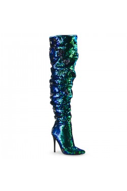 Courtly Green Sequin Thigh High Slouch Boot