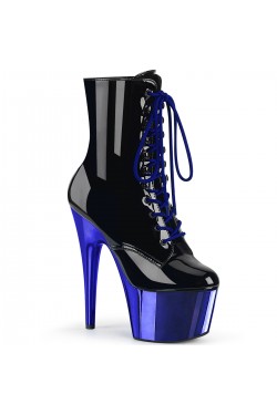 Blue Chrome Platform Adore Black Granny Ankle Boots