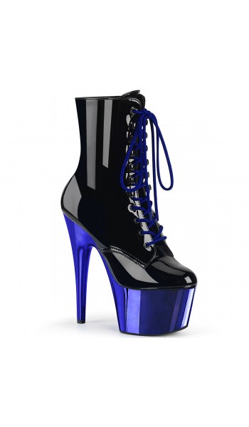 Blue Chrome Platform Adore Black Granny Ankle Boots