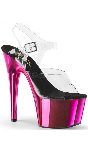 Hot Pink Chrome Platform Clear Strap Platform Sandal