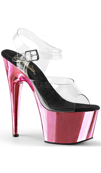 Pink Chrome Platform Clear Strap Platform Sandal